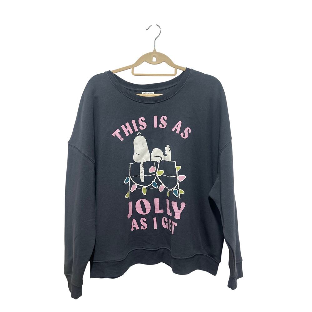 Peanuts Snoopy “This Is As Jolly As I Get” Gray Christmas Holiday Sweater XXL
